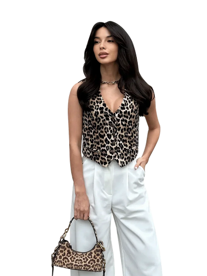 Women Chic Leopard Print Vest | Elara