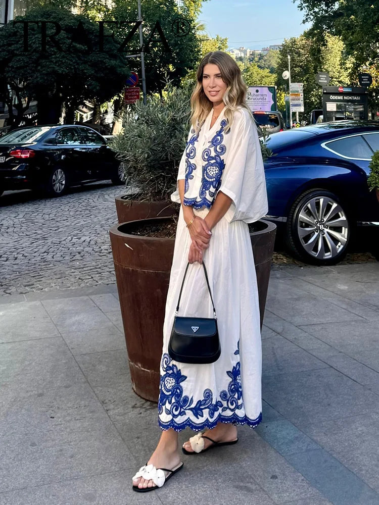 Women Two-Piece Summer Set White Polyester | Summer Breeze-3