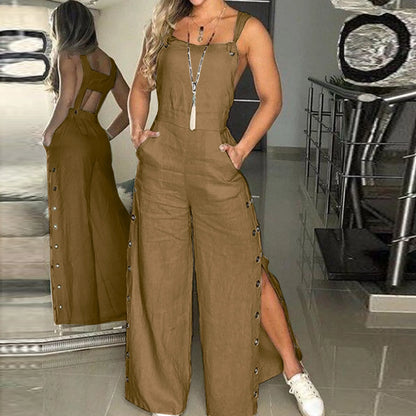 Button-Slit Wide-Leg Overalls | Leona