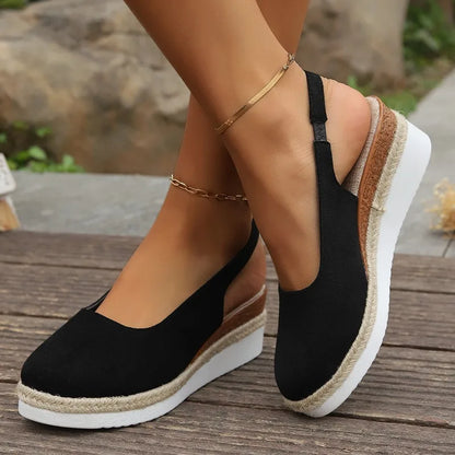 Women Orthopaedic Sandals Black PU Leather | Senna-5