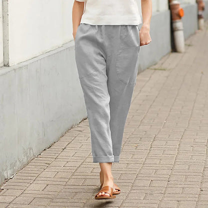Women Wide Leg Trousers Beige Cotton | Crissa-5