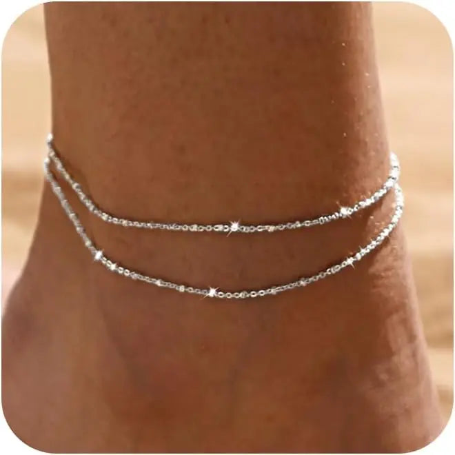 Women Silver Double Chain Anklet | Thalia