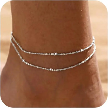 Women Silver Double Chain Anklet | Thalia
