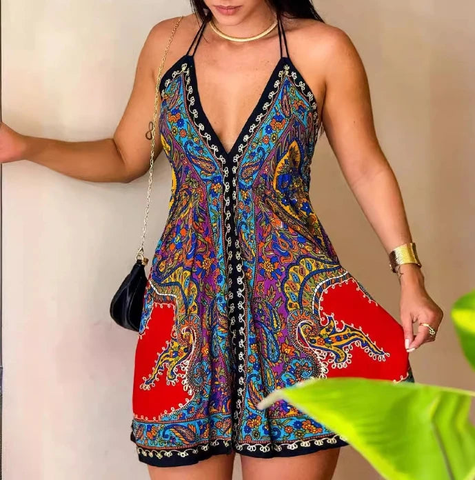 Ethnic Print Backless Mini Dress | Glenda