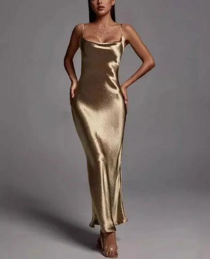 Variant image for Women Maxi Dress Rose Gold Satin | Elegant Evening Gown-3