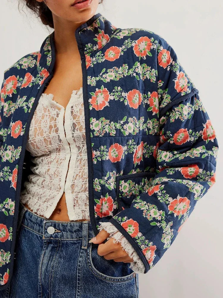 Variant image for Women Slim Coat Floral Print Polyester | Autumn Chic-1