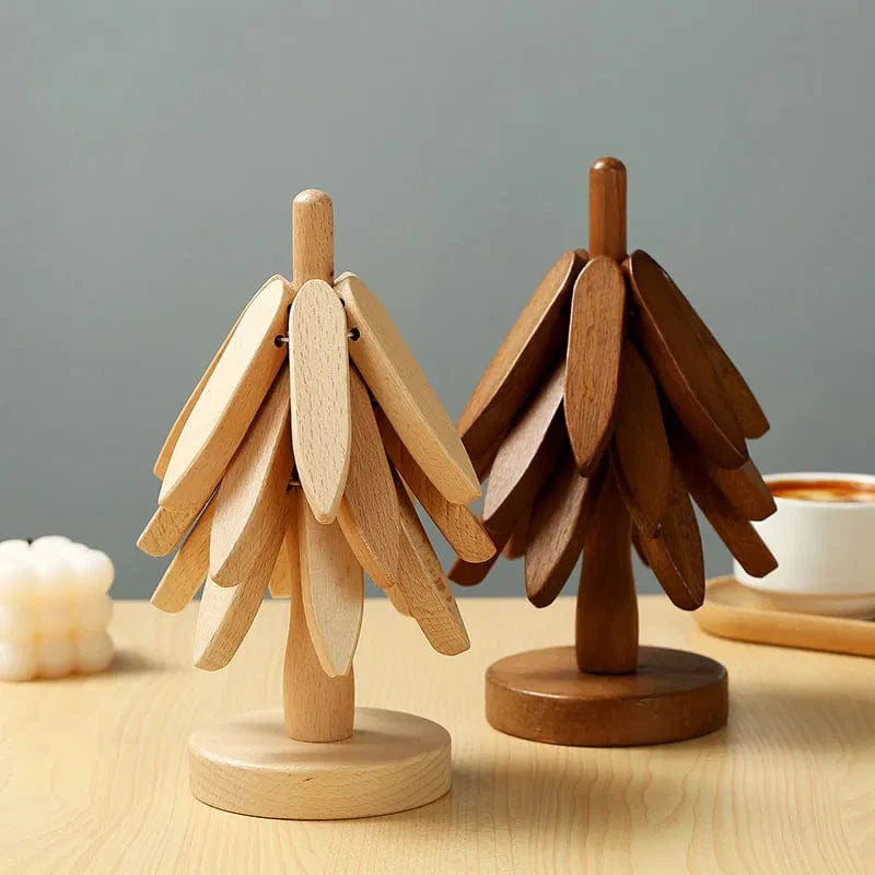 Wooden Tree-Shaped Trivet Set