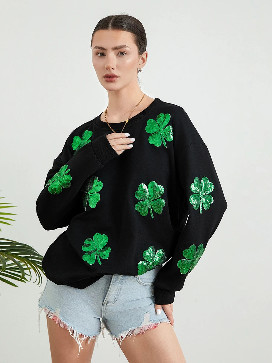 Sequin Clover Sweatshirt | Amara