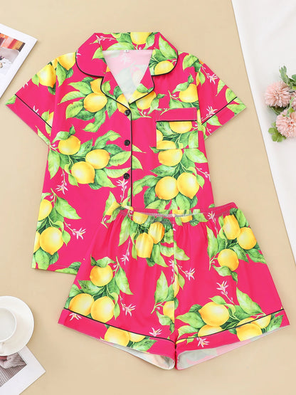 Lemon Print Short Sleeve Pajama Set | Almeda