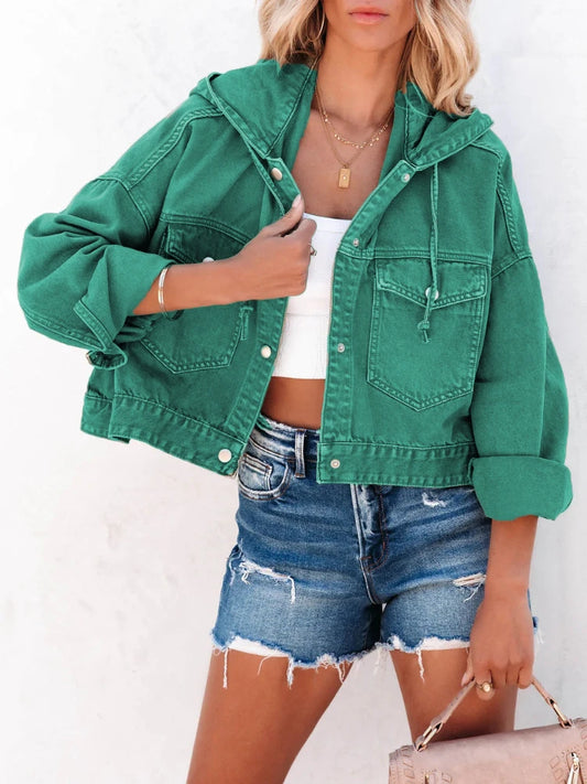 Women Hooded Denim Jacket Blue Denim | Vintage Style-1