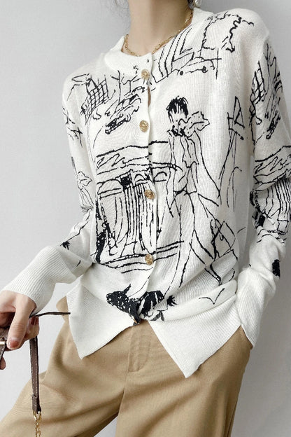 Abstract Print Button Cardigan | Hermina