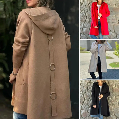 Women Wool Coat Grey Hooded Mid Length | Elegant Style-1