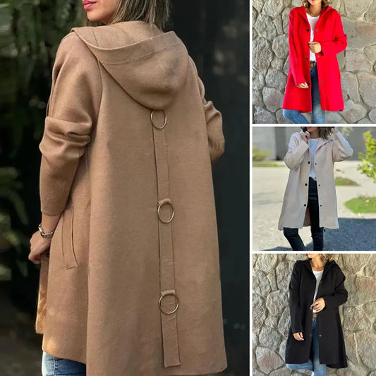 Women Wool Coat Grey Hooded Mid Length | Elegant Style-1