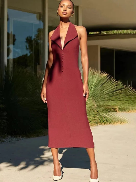 Women Halter Neck Midi Dress | Lenore