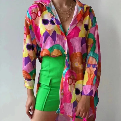 Vibrant Long Sleeve Printed Blouse | Delfina