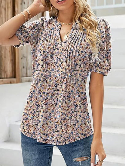 Floral Pleated Puff Sleeve Blouse | Eliana