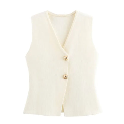 Minimalist Buttoned Knit Vest Top| Elise