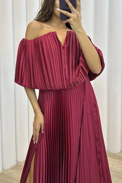 Off-Shoulder Pleated Maxi Dress | Celina