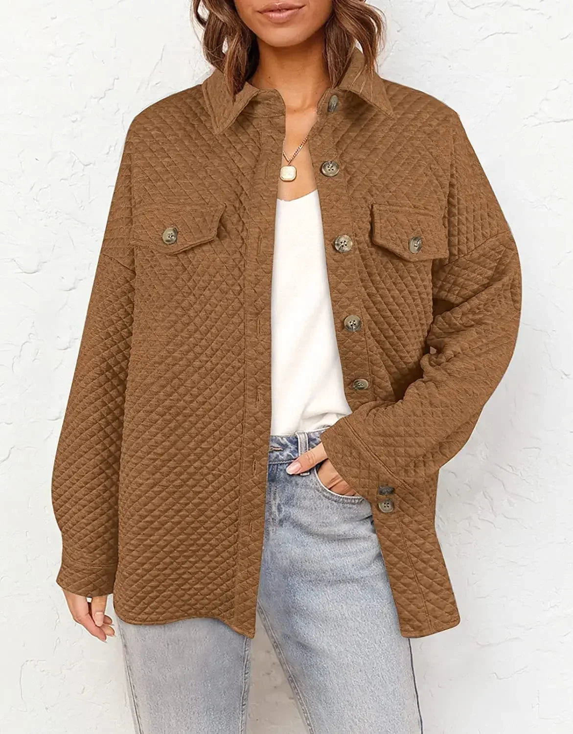 Women Quilted Button-Up Shirt Jacket | Erabella
