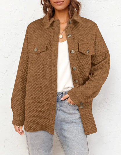 Women Quilted Button-Up Shirt Jacket | Erabella