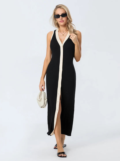 Women Button Front Ribbed Dress | Eliza