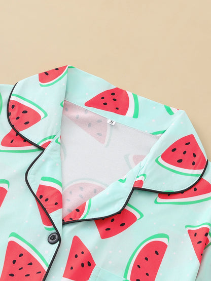 Watermelon Print Short Sleeve Pajama Set | Annetta