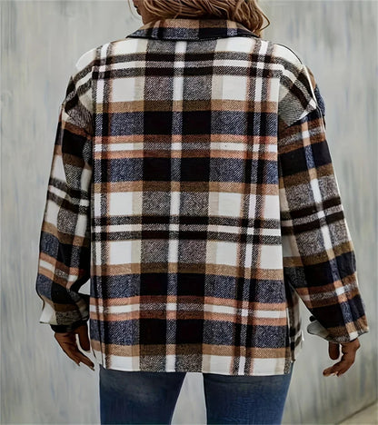 Women Plaid Button-Up Shirt Jacket | Emika