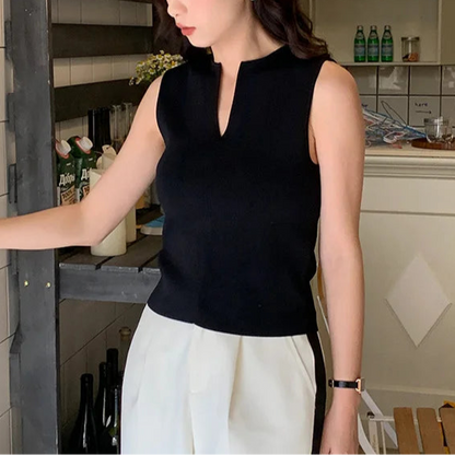 Sleeveless Split Neck Top | Madge