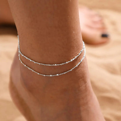 Women Silver Double Chain Anklet | Thalia