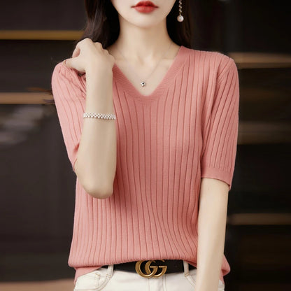 V-Neck Ribbed Knit Top | Cressida