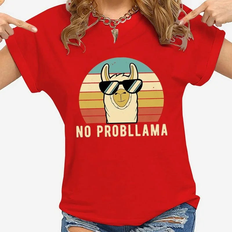 Women Graphic T-Shirt Black Modal | Llama Lover-4