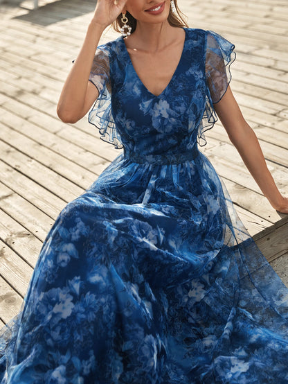 Floral Flutter Sleeve Maxi Dress | Kaye