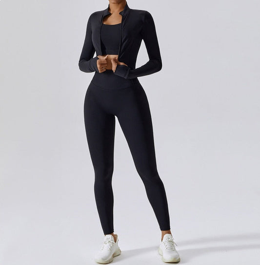 Women Activewear Set Black Nylon Spandex | Power Scrunch Trio-1