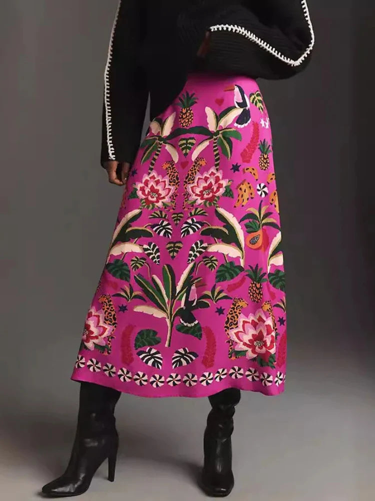 Vibrant Floral Print Midi Skirt | Denise