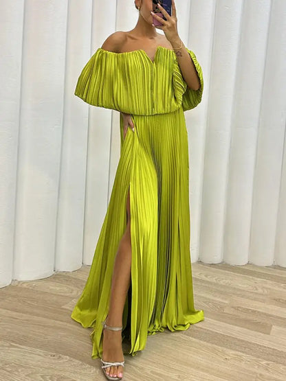 Off-Shoulder Pleated Maxi Dress | Celina