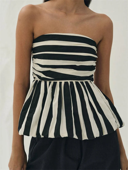 Strapless Striped Peplum Top | Hortencia