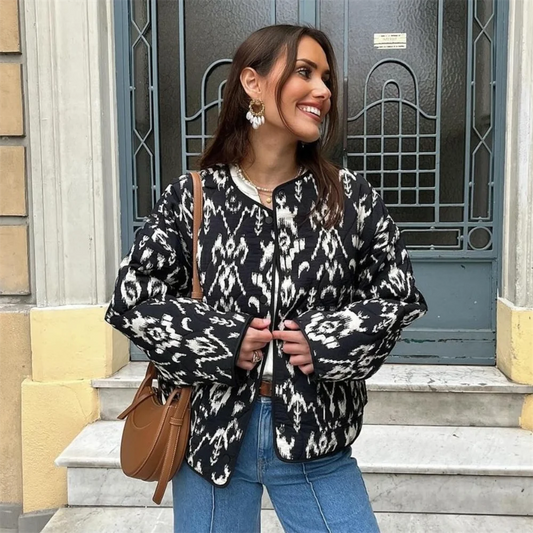 Women Quilted Jacket Printed Short Coat | Elegance-1