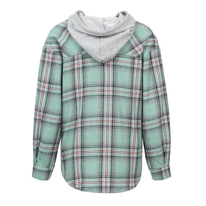 Woman Lightweight Plaid Hooded Shirt | Kalista