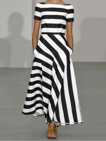 Striped Short Sleeve Maxi Dress | Daphne