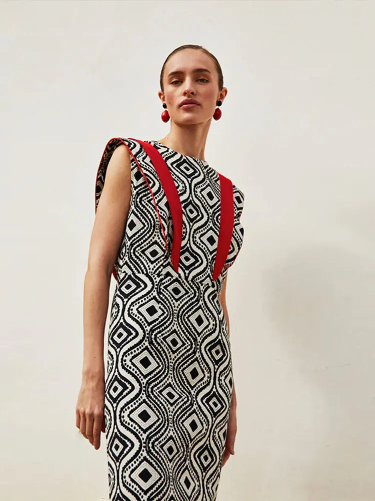 Geometric Pattern Sleeveless Maxi Dress | Isolde