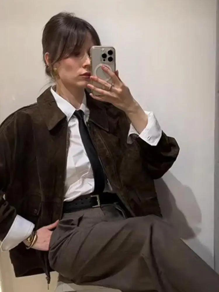 Women Jacket Brown Suede | Chic Style-3