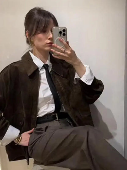 Women Jacket Brown Suede | Chic Style-3