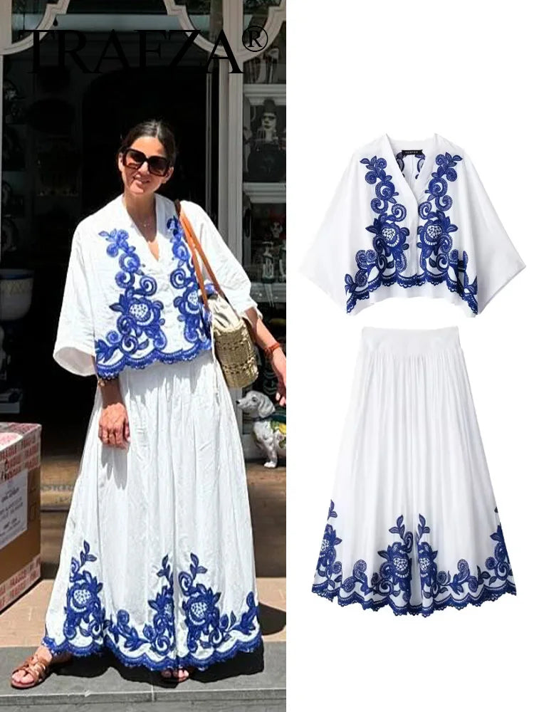Women Two-Piece Summer Set White Polyester | Summer Breeze-2