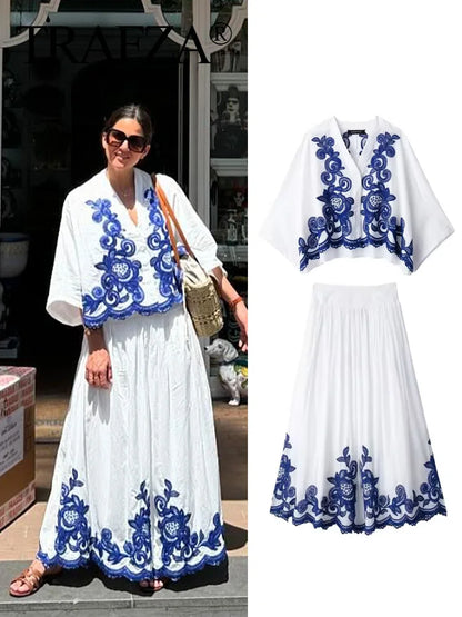 Women Two-Piece Summer Set White Polyester | Summer Breeze-2