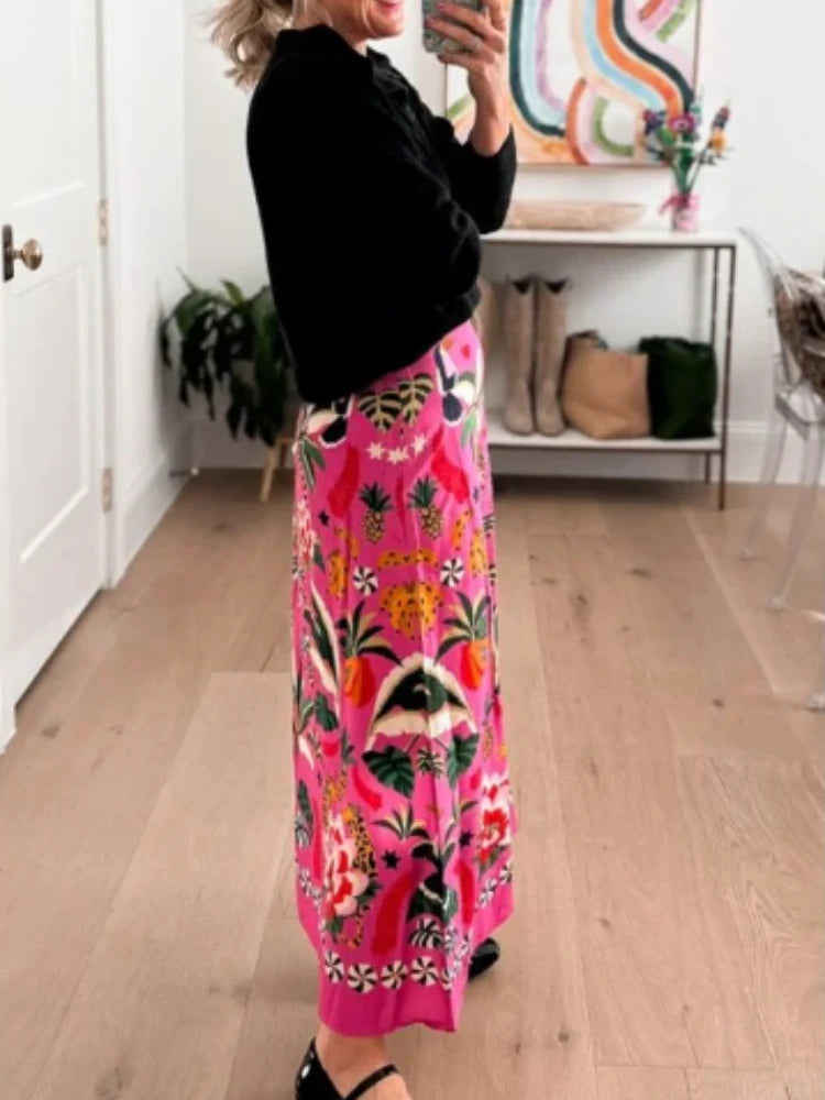 Vibrant Floral Print Midi Skirt | Denise