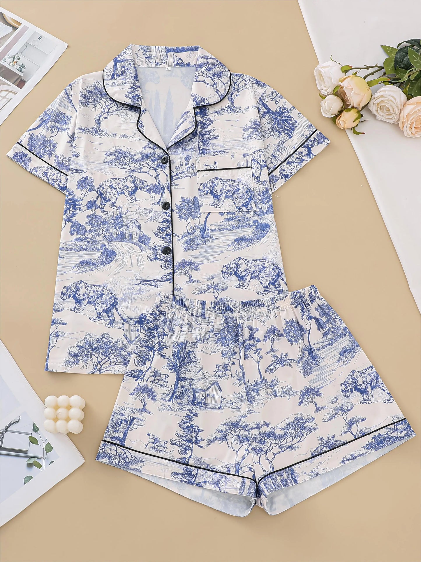 Printed Short Sleeve Pajama Set | Adelphia