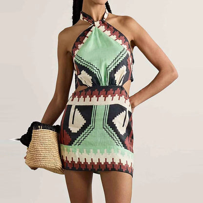 Halter Tropical Mini Dress | Adriana