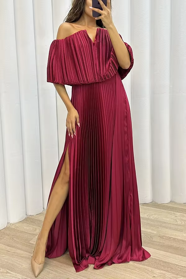 Off-Shoulder Pleated Maxi Dress | Celina