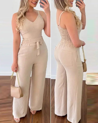 Women Shirred Two-Piece Jumpsuit Set | Sadie