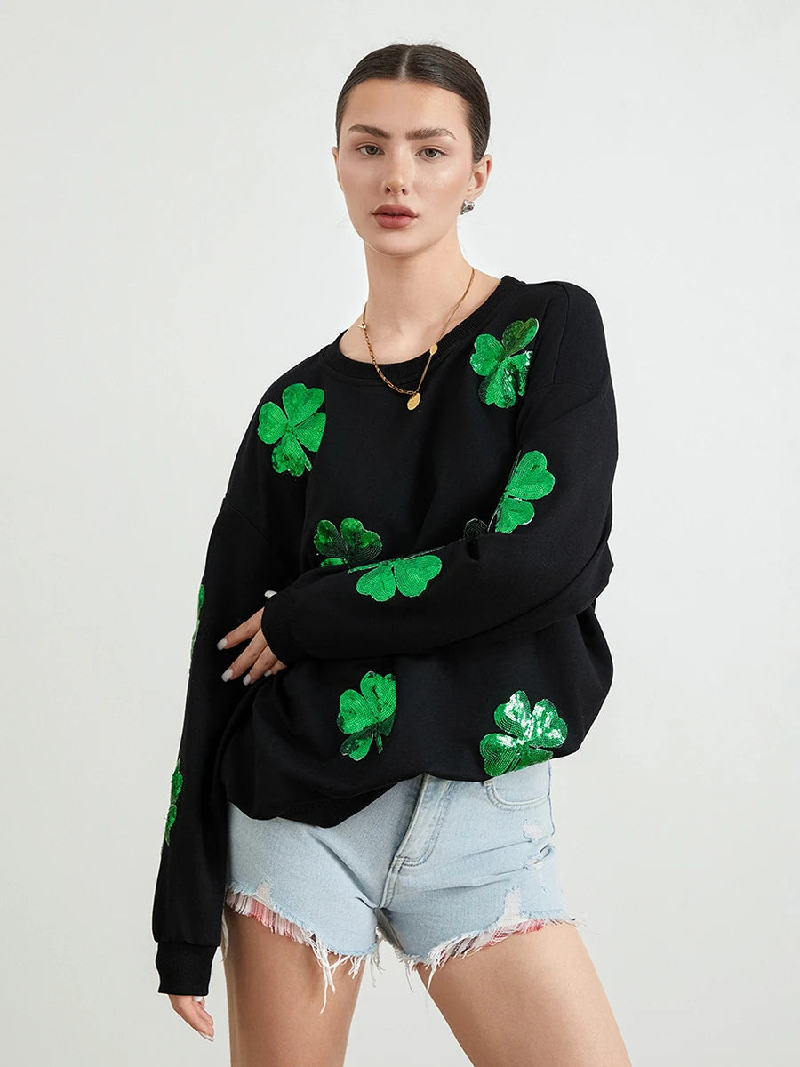 Sequin Clover Sweatshirt | Amara